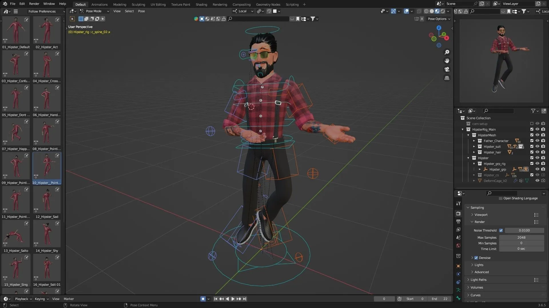 Hipster Man Cartoon Character 3D model in Blender workspace